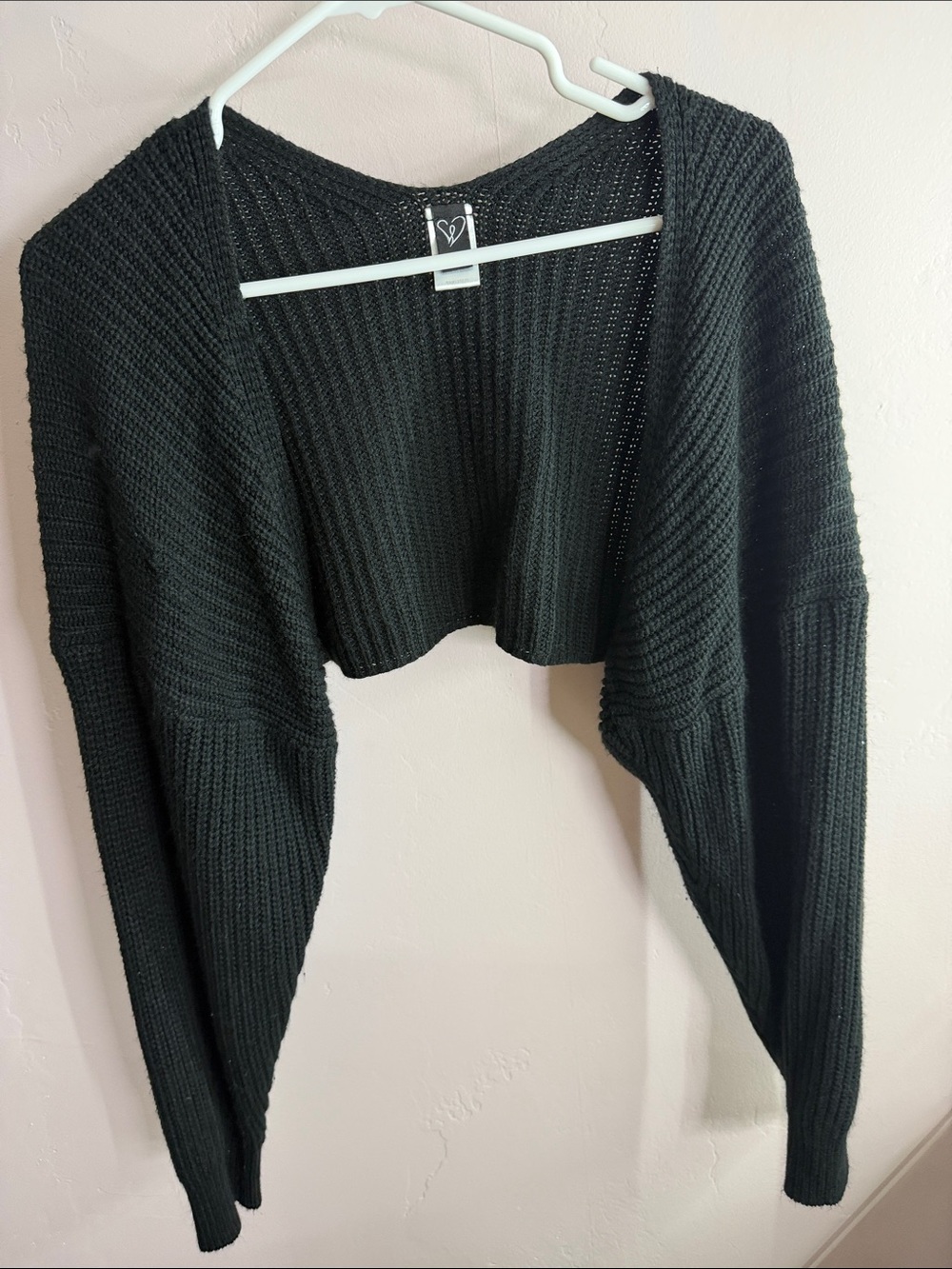 Windsor Black Cropped Open-Front Ribbed Shrug